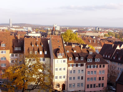 Old rooftops in Nuernberg, illustrating dormer roofs, similar to that used in our present-day mountain homes.