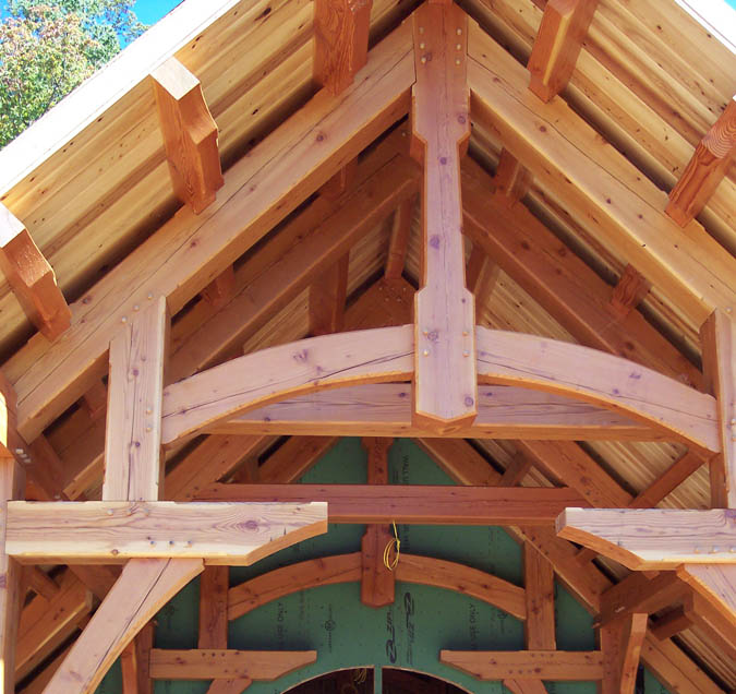 Detail of post and beam homes. Actually, this is also timber frame, as you can tell by the expert joinery and Douglas fir timber used. This for an estate home designed by Rand Soellner. (C)Copyright 2005-2010 Rand Soellner, All Rights Reserved Worldwide.