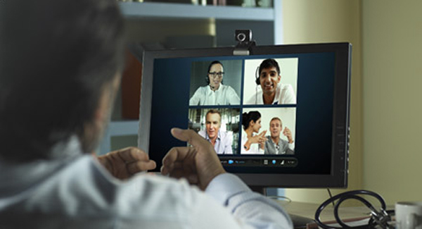 Skype video conference at architects